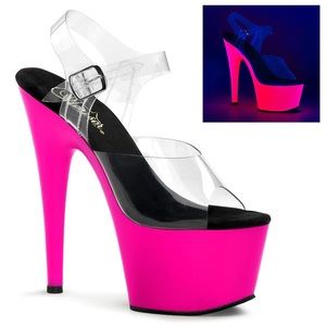 Pleasers clear heels , bright pink platforms size 7